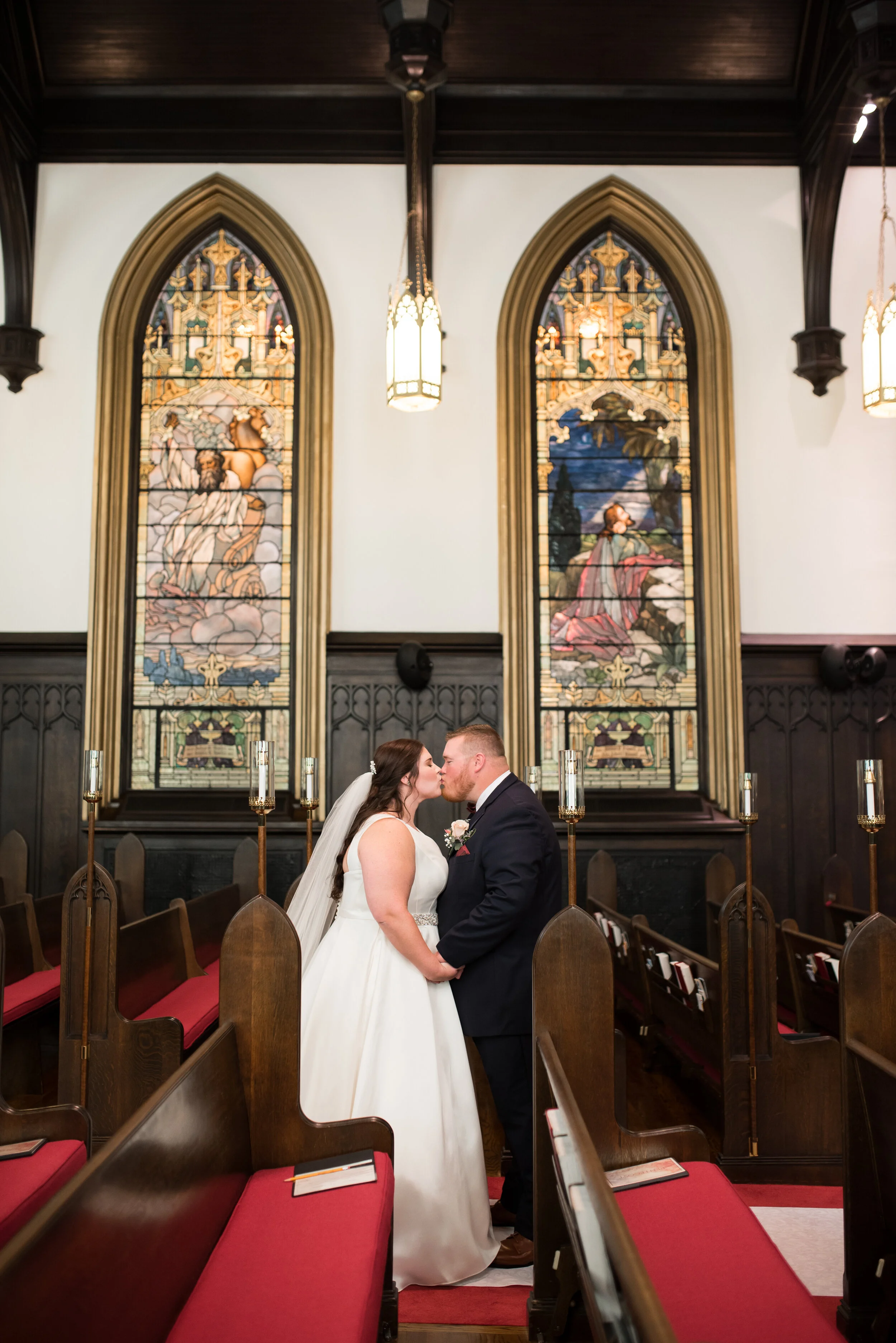 Traditonal Lutheran Church Wedding with Stained Glass Cathedral