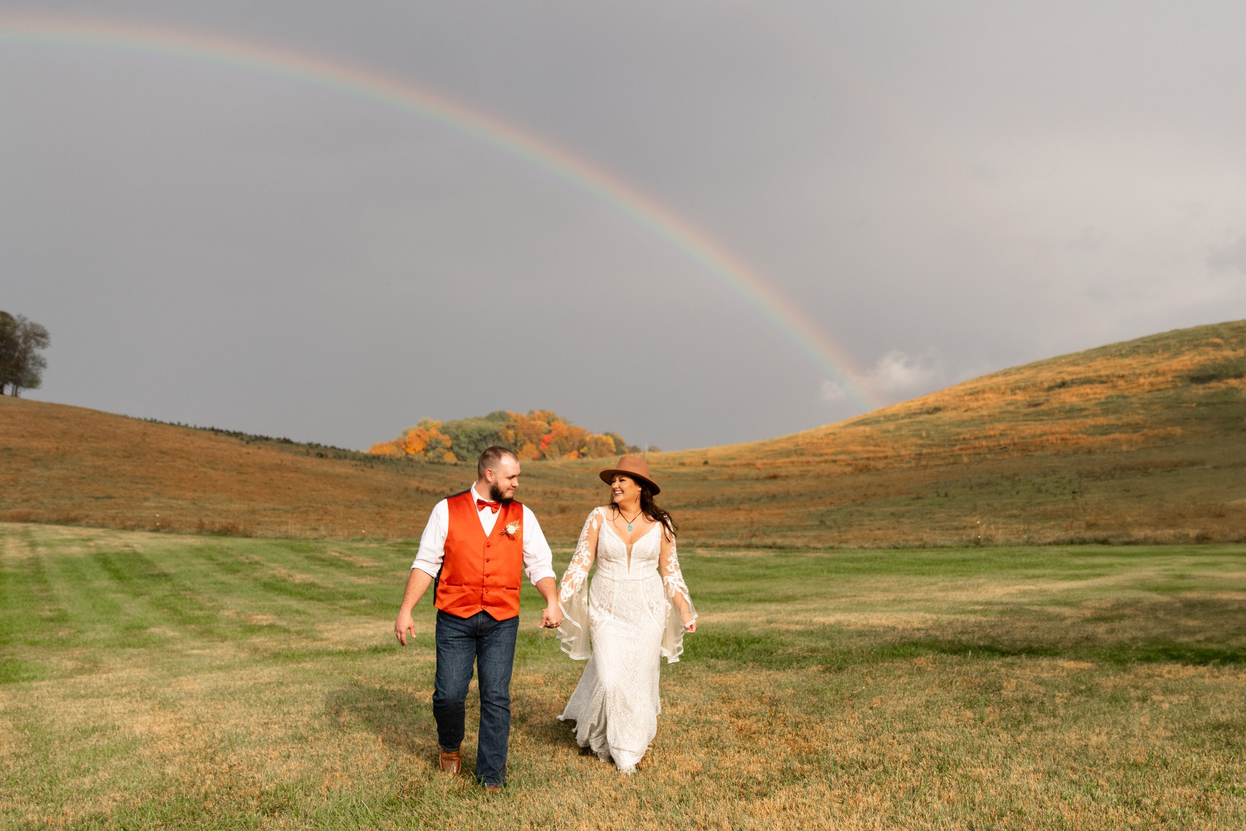 Fall wedding with a rainbow at The Barn of 1810 in Morristown, Tennessee