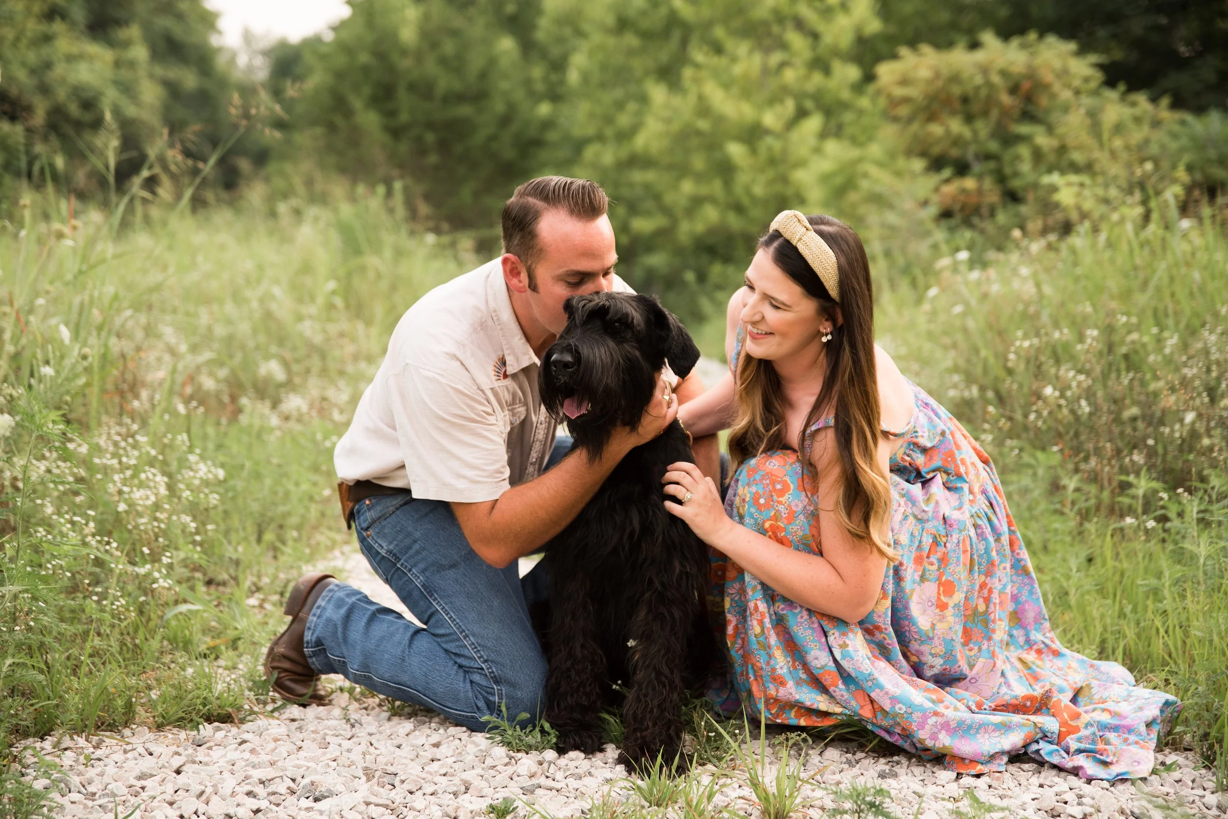 Couple with their new dog during a portrait session at Mead's Quarry in Knoxville, Tennessee