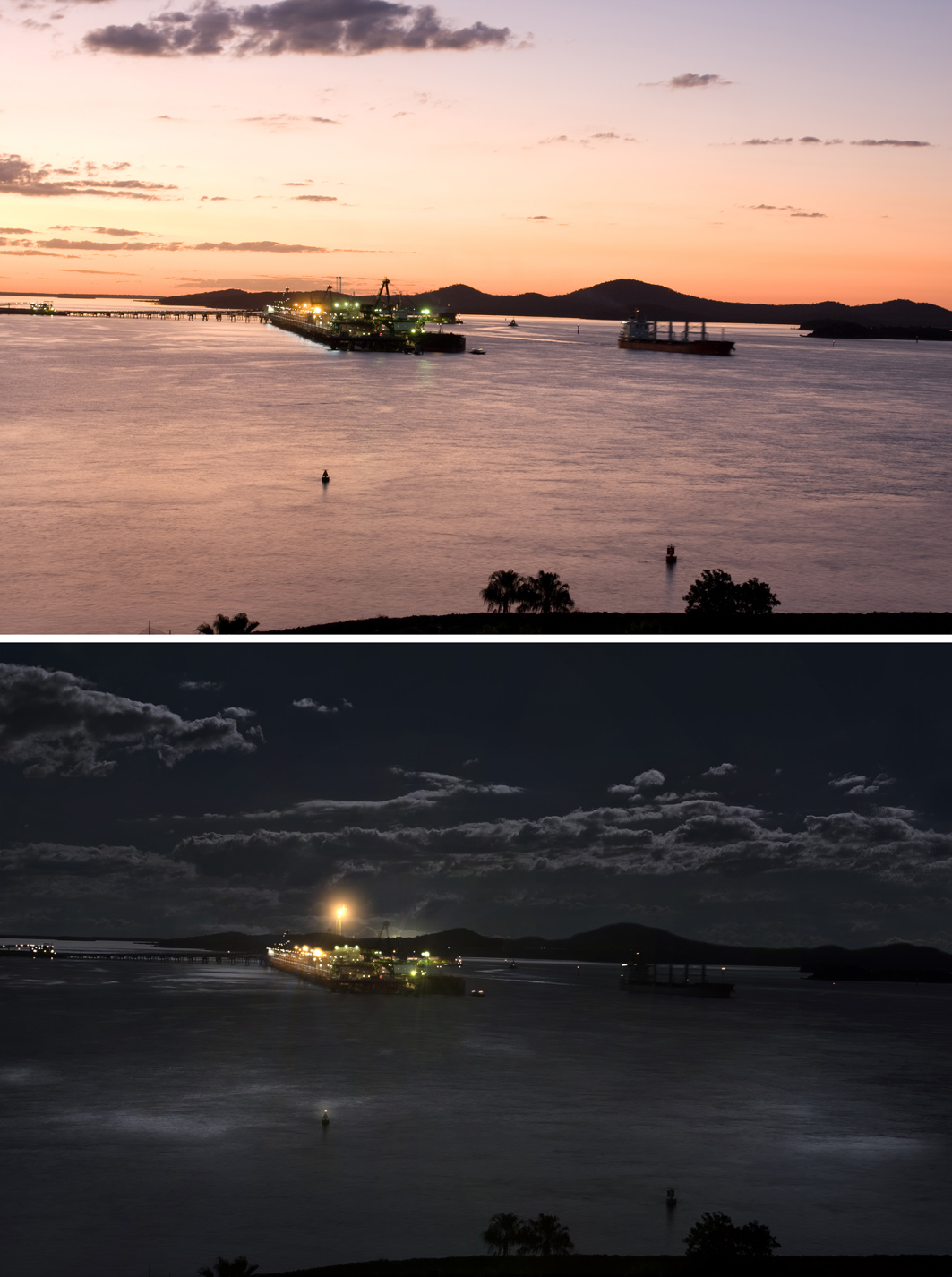 view of LNG plant from Gladstone lookout at sunset & night.jpg