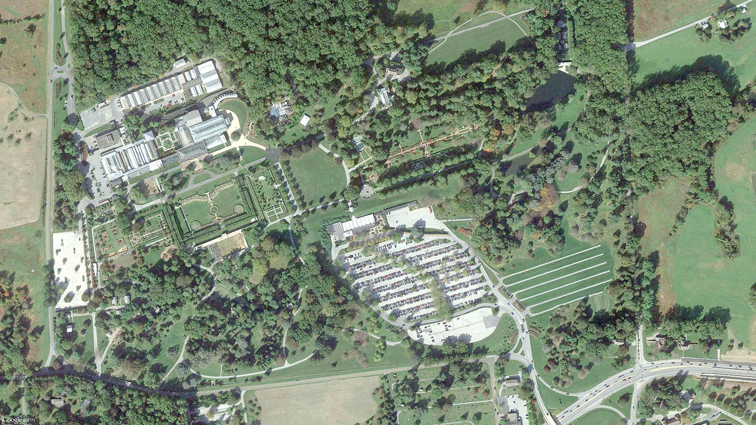 Longwood Gardens - Aerial Photo (Source: Google Earth)