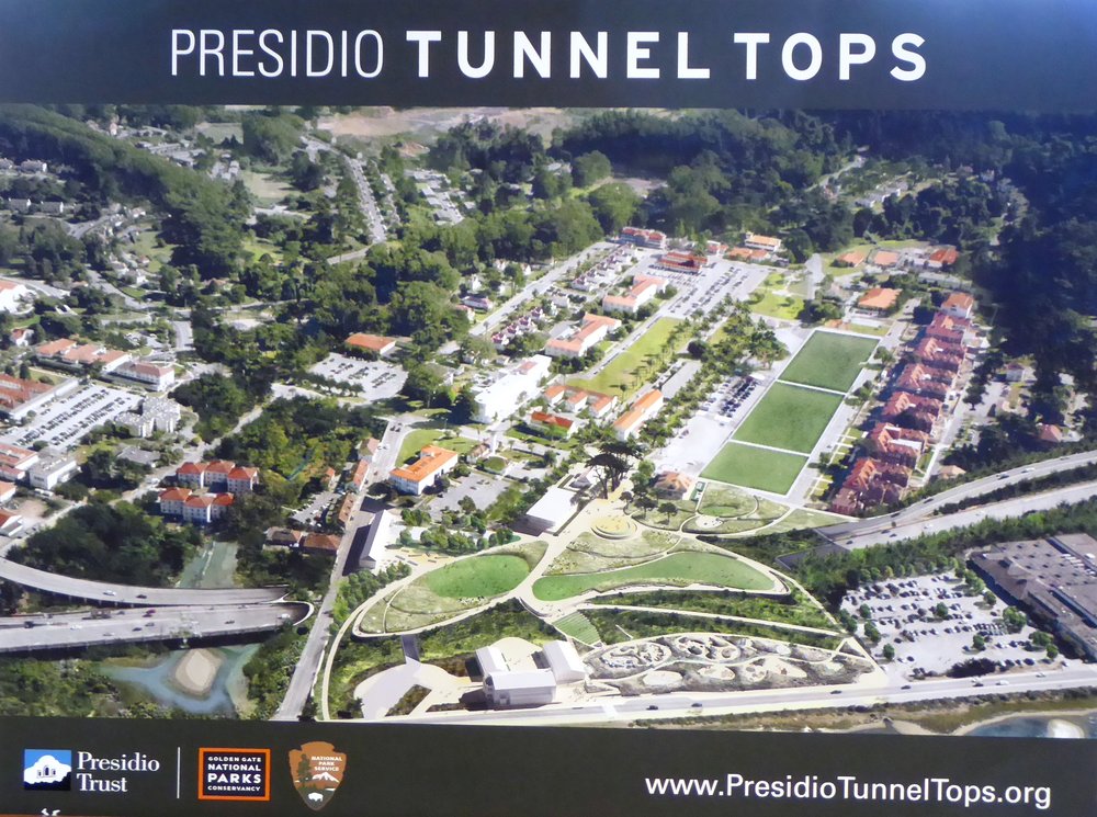 Aerial oblique rendering of Presidio & Tunnel Tops project