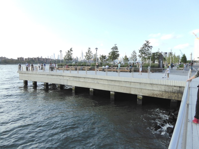 View of deck &amp; piers supporting Domino Park
