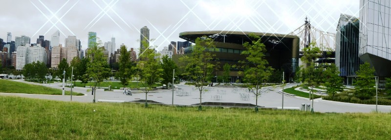 Central plaza in front of Bloomberg Center &amp; Tata Innovation Center on right