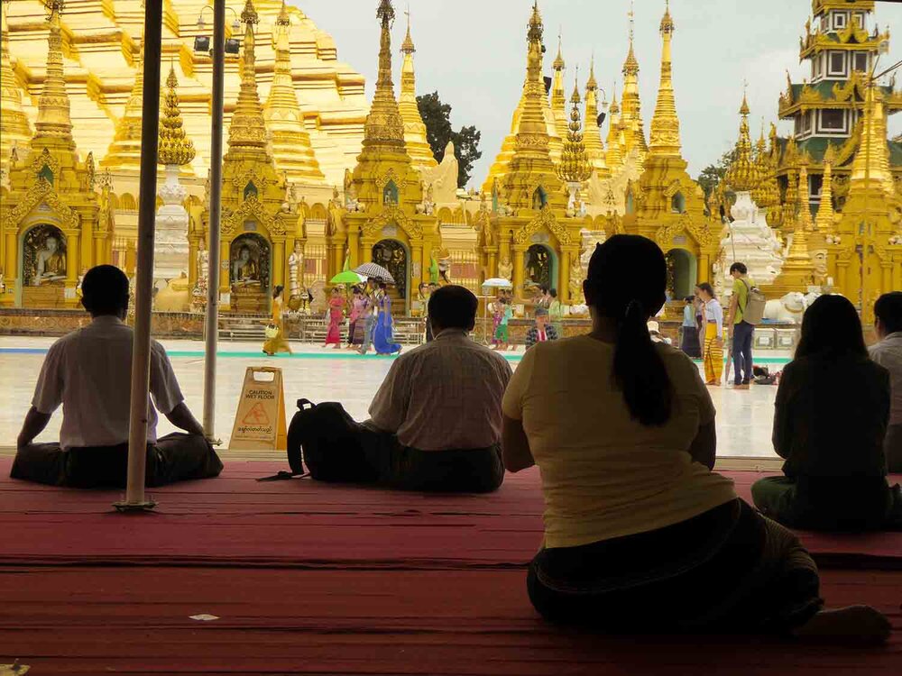 Worshipers at Shwedagon Pagoda