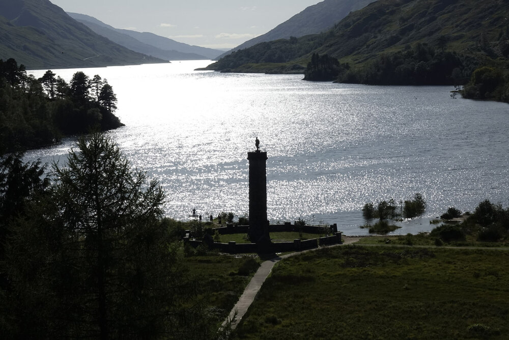 Glenfinnan Monument erected in 1815 where Bonnie Prince Charlie raised his standard at the beginning of the Jacobite Rising in 1745