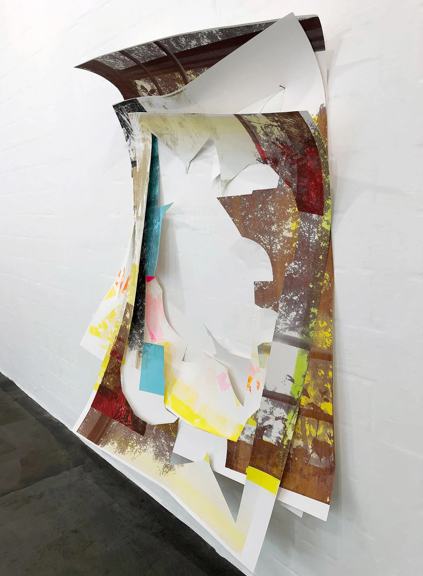 Press Sheet Margins Laser cut silkscreened prints, assembled size 36” x 52”, 2019
