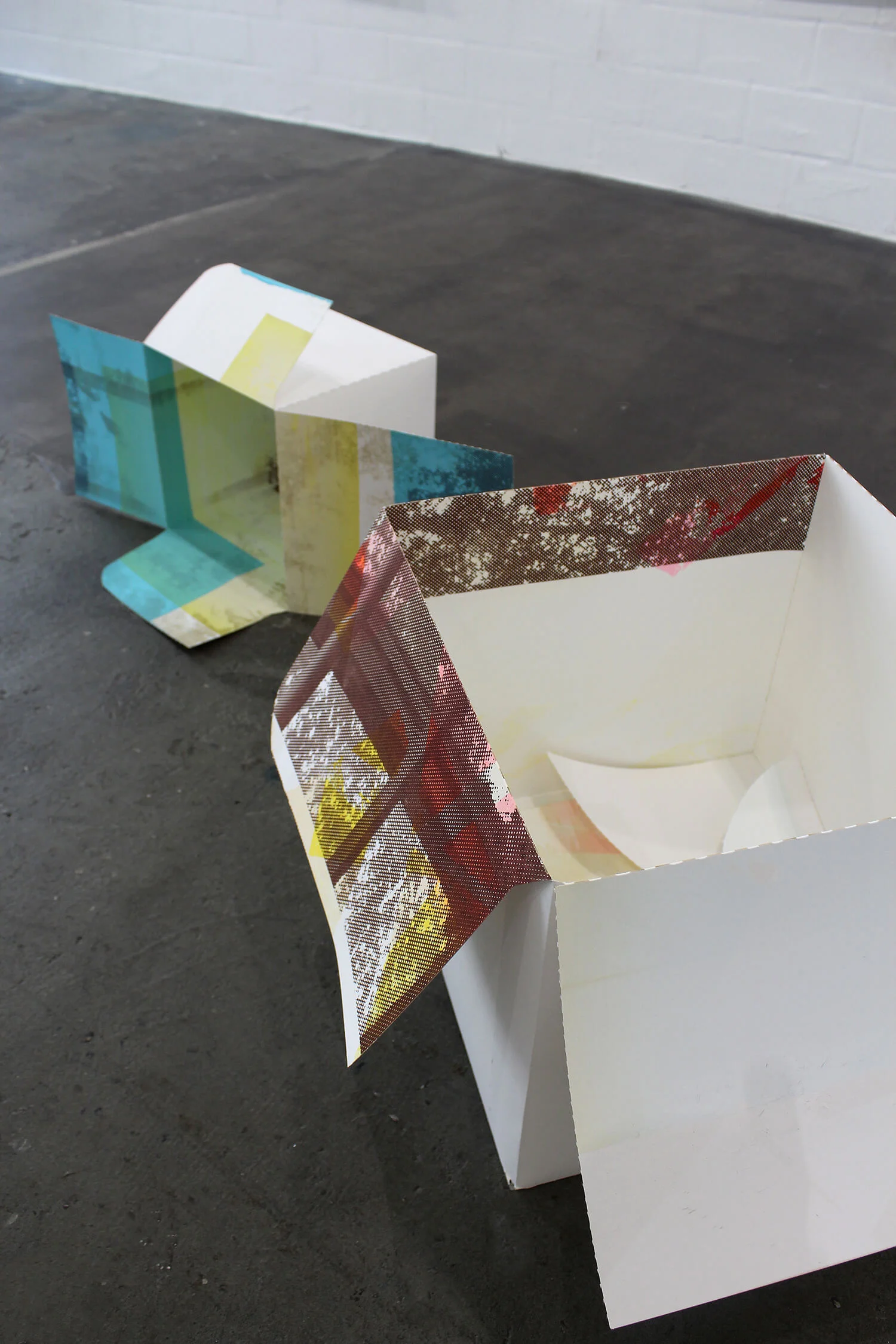 Solar Collector Boxes Laser cut silkscreened prints, popped-out and folded from the Press Sheets . Includes photosensitive ink. Various sizes, 2019