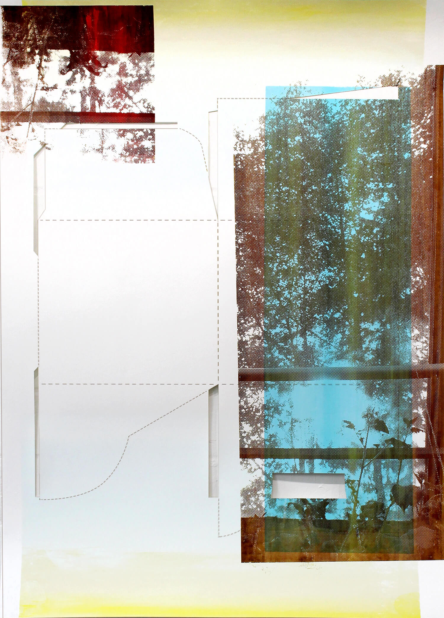 Large Box Design Side 1: Blue With Reflections 33” x 46”, 300gm rag paper, 2019