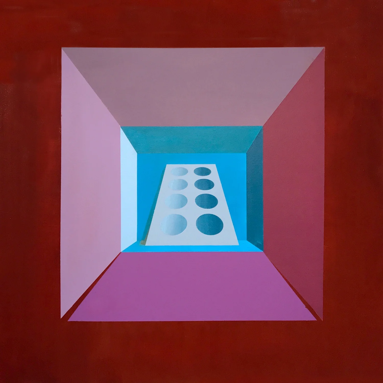 Contraption 4 (Maroon_Purple_Blue), 2018
Acrylic on canvas
32” x 32”