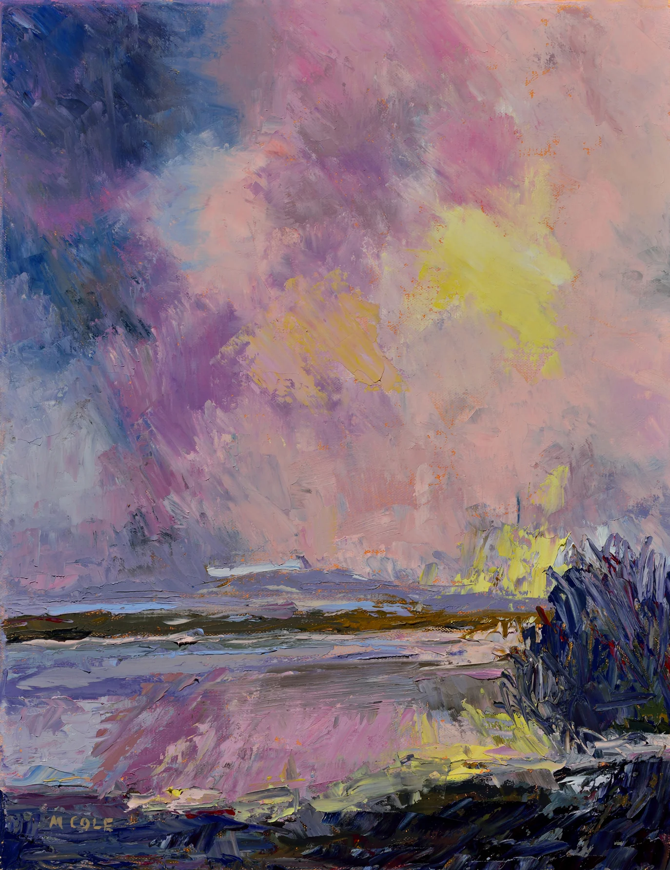 Marie Cole, River, Late Afternoon, oil on linen, 11″ x 14″
Normal
0
false
false
false
EN-US
X-NONE
X-NONE
/* Style Definitions */
table.MsoNormalTable
{mso-style-name:"Table Normal";
mso-tstyle-rowband-size:0;
mso-tstyle-colband-size:0;
mso-style-noshow:yes;
mso-style-priority:99;
mso-style-parent:"";
mso-padding-alt:0in 5.4pt 0in 5.4pt;
mso-para-margin-top:0in;
mso-para-margin-right:0in;
mso-para-margin-bottom:8.0pt;
mso-para-margin-left:0in;
line-height:107%;
mso-pagination:widow-orphan;
font-size:11.0pt;
font-family:"Calibri",sans-serif;
mso-ascii-font-family:Calibri;
mso-ascii-theme-font:minor-latin;
mso-hansi-font-family:Calibri;
mso-hansi-theme-font:minor-latin;}