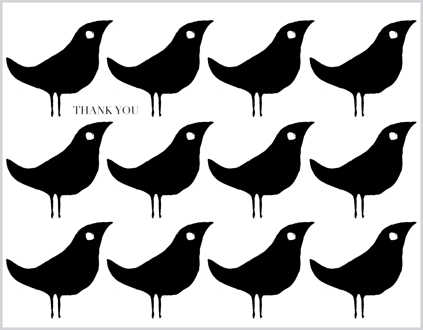 12 Black Birdies, Thank You - Boxed Note Cards