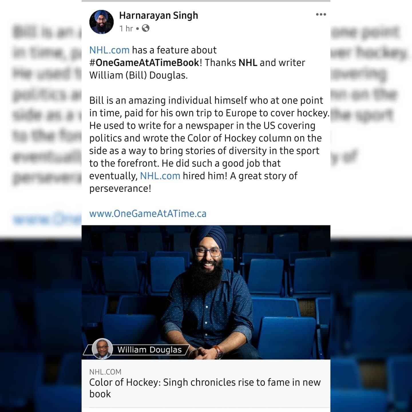 Thanks @nhl for this feature on #OneGameAtATimeBook! 

#nhl #hockey #diversity #inclusion #broadcaster #broadcasting #hockeynight #commentator #hockeynightpunjabi #author #booksof2020 #booksofinstagram #booksbooksbooks #authorsofinstagram #authorlife