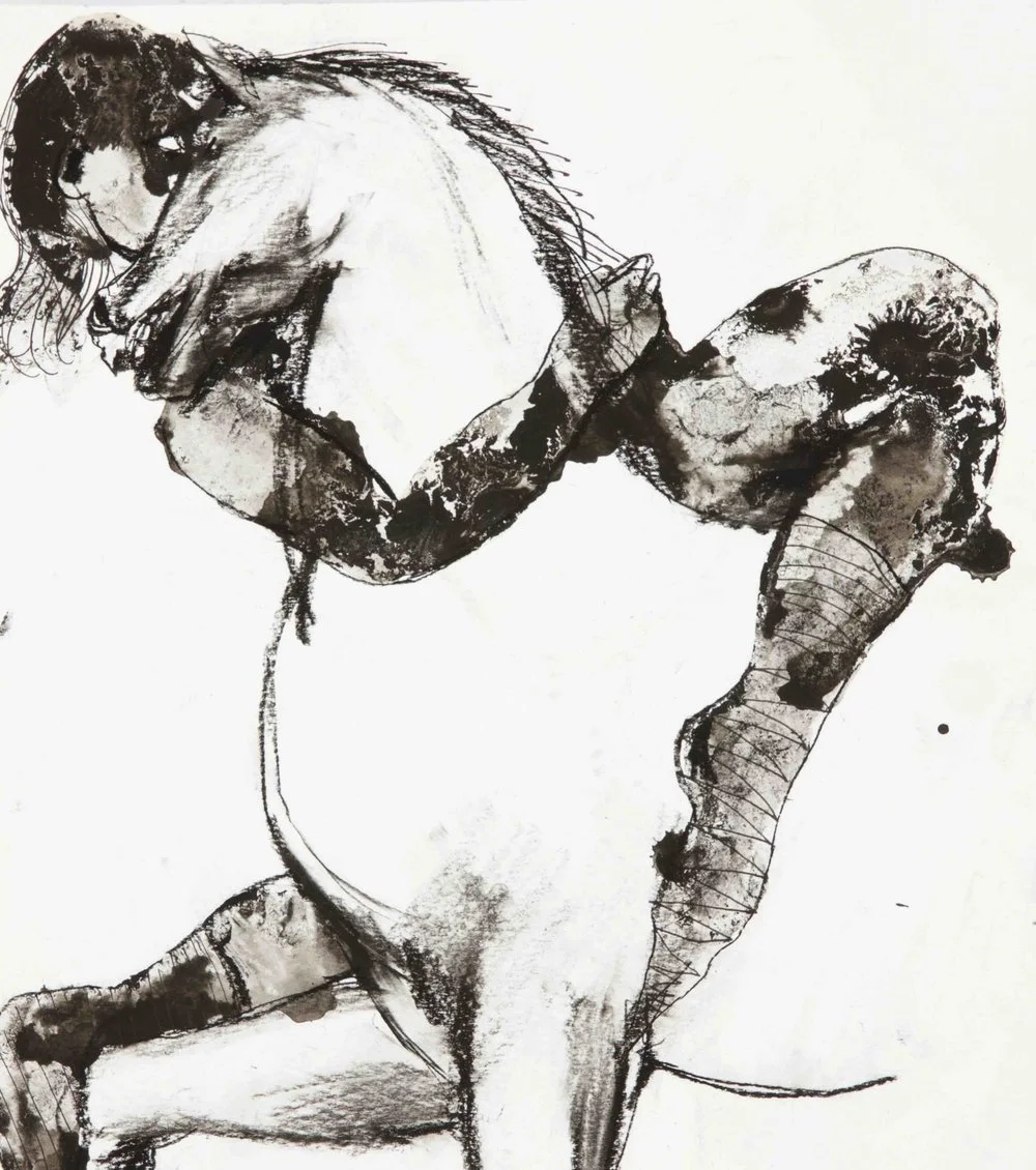 Horse & Muse, 2017, mixed media on paper, drawing, wine & ink
