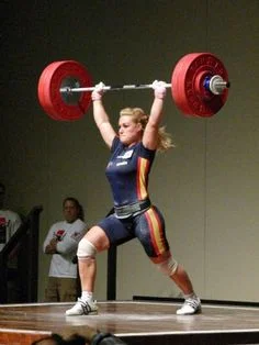 Spain's Lidia Valentin completing the Jerk portion of the Clean & Jerk