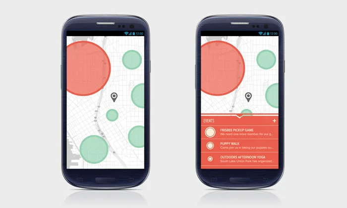 Wireframe UI of viewing nearby events
