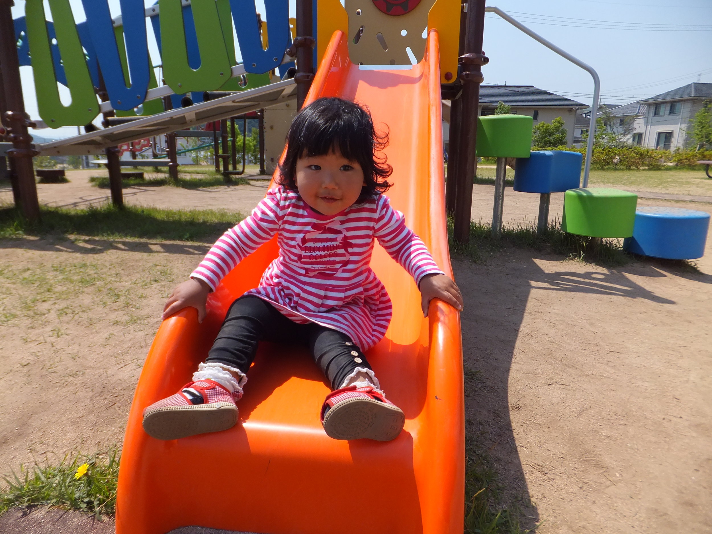 She went down the big girl slide on her own! I'm so proud of her!