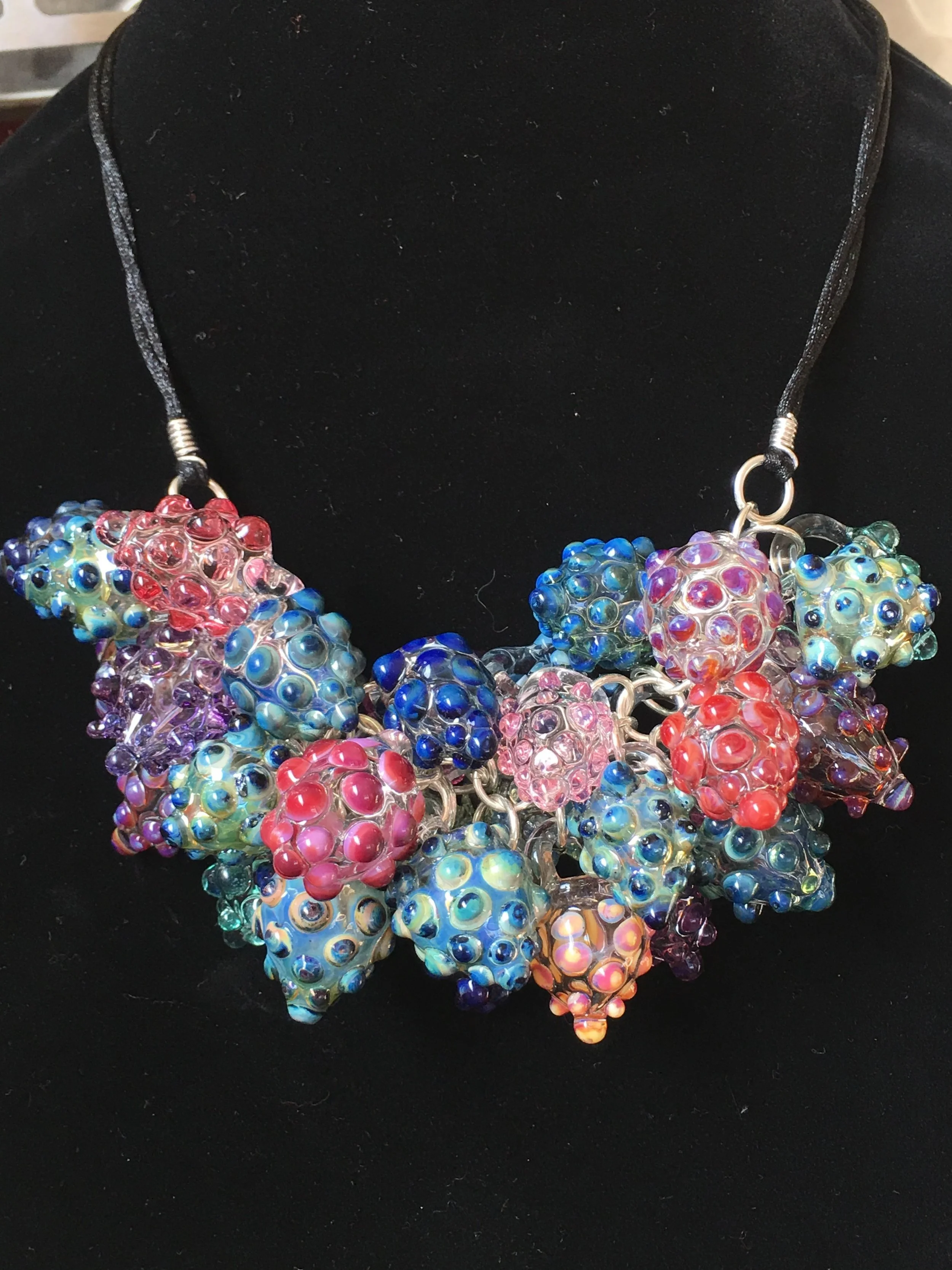 pink purple glass berries statement necklace