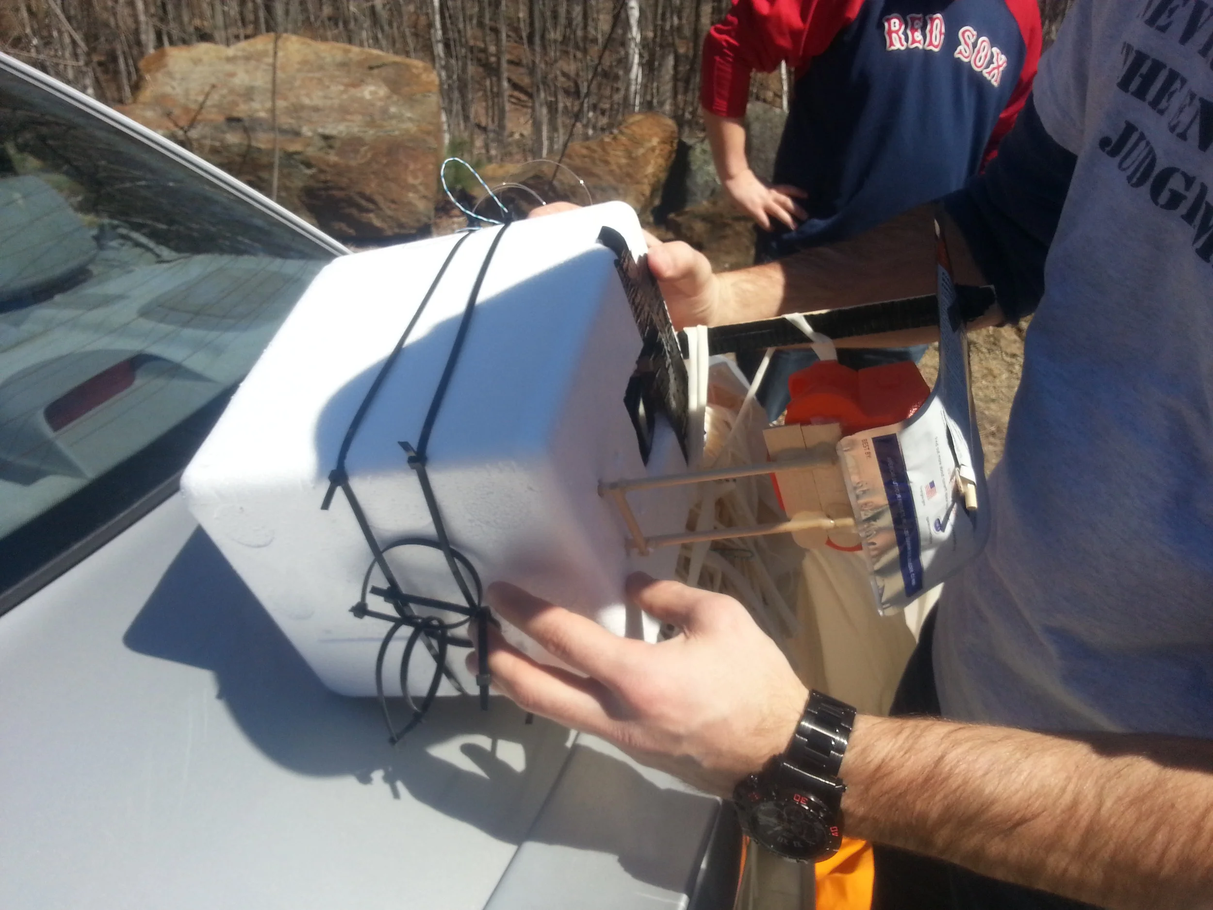 Immediate disassembly of the payload occurred as soon as we got back to the car to find out what happened to both our tracking devices.