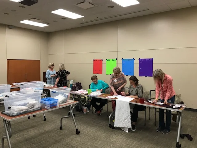Second Cut-a-thon, March 2018. Goal was 116 garments, total 130 garments cut out!!!