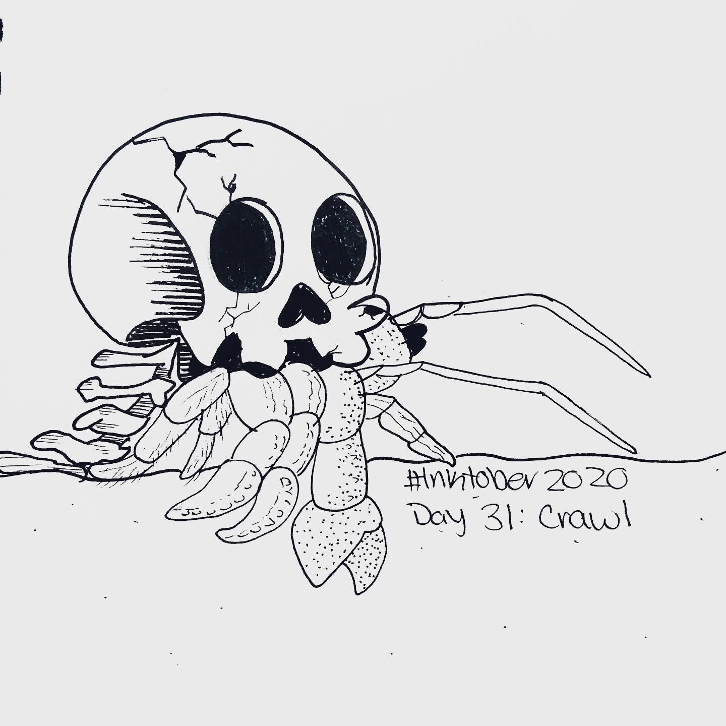 Inktober 2020, Day 31: Crawl 
.
.
.
.
.
.
.
.
.
.
#inktober2020 #inktober2020day31crawl  #inktober2020day31 #crawl #sand #hermitcrab #skull #ink #pen #sketchbook #artchallenge