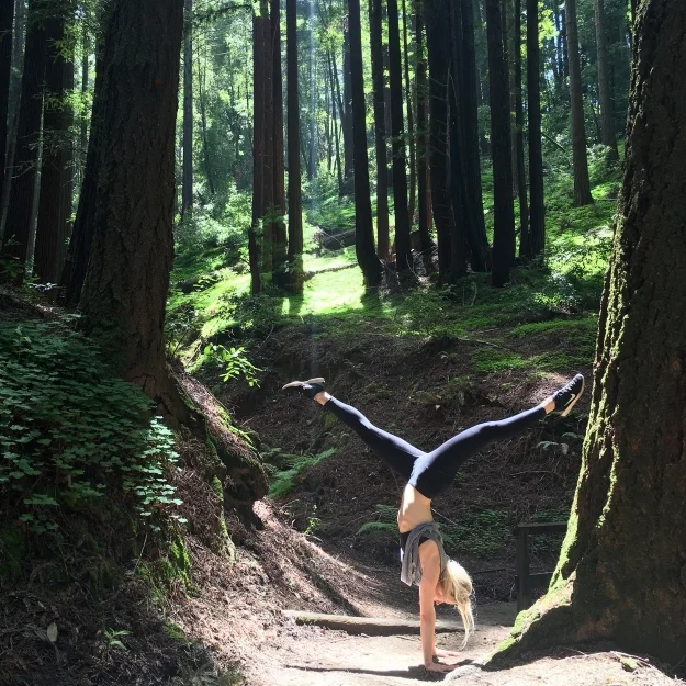 Playing around with the giant coastal redwoods inSanta Cruz, CA