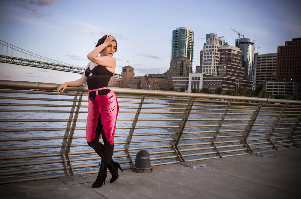 Skirt: Made by Niki | Bodysuit: Les Lunes | Fascinator: Kalico Delafay | Model: Victoria Dagger | Photo © Alyxander Ryan