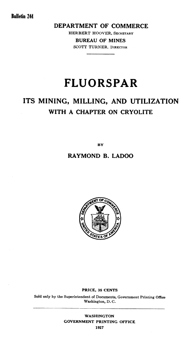 1927 Department of Commerce Report on Fluorspar in the U.S.