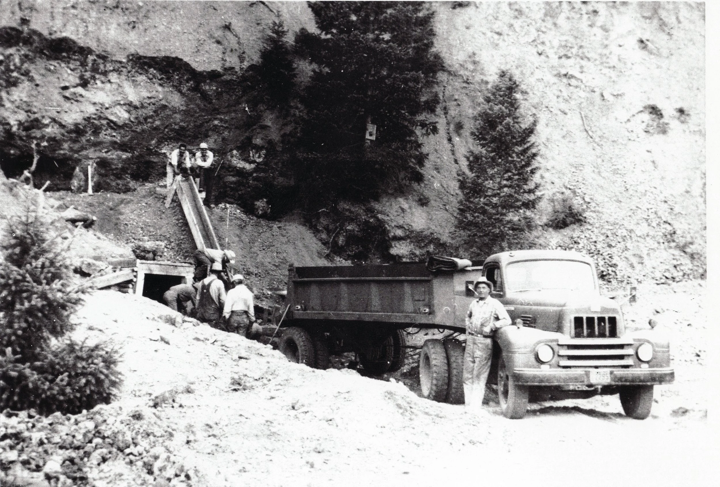 Max Evans Owned the Frazer Mine Near Taos - His Foreman is by the Truck, his Mining Partner and Good Friend Woody Crumbo is up by the Ore Chute