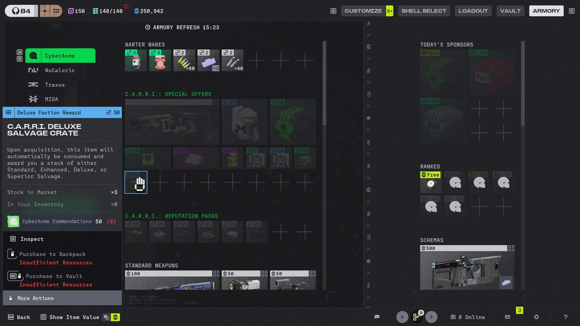 Marathon C.A.R.R.I. event CyberAcme Commendations Season 1