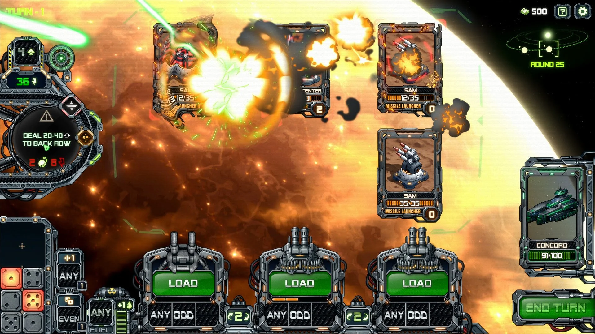 DAICE key art showing spaceship combat with dice-powered weapons.