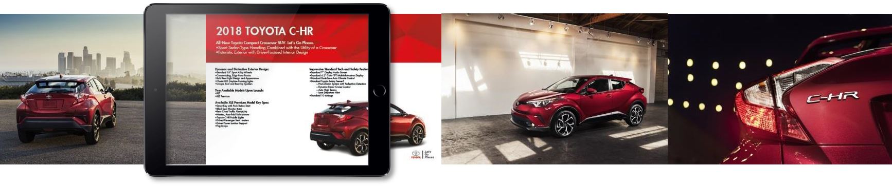 Event guests could swipe through photos and info about the 2018 toyota ch-r on an ipad pro, replacing the traditional wheel stand info display.