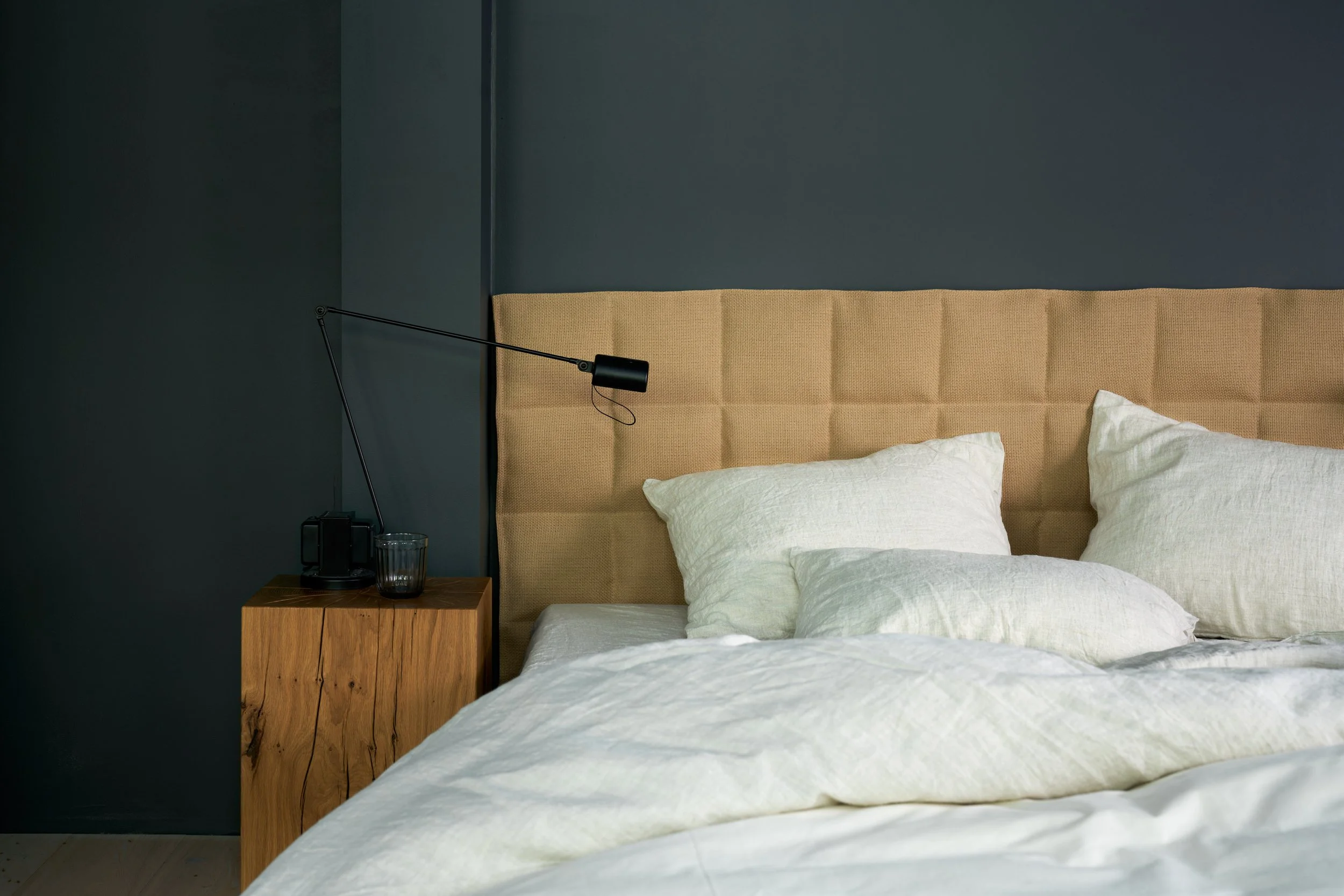 Quilted bed headboard, Sand paper yarn cotton fabric col. natural, size 90x195 cm