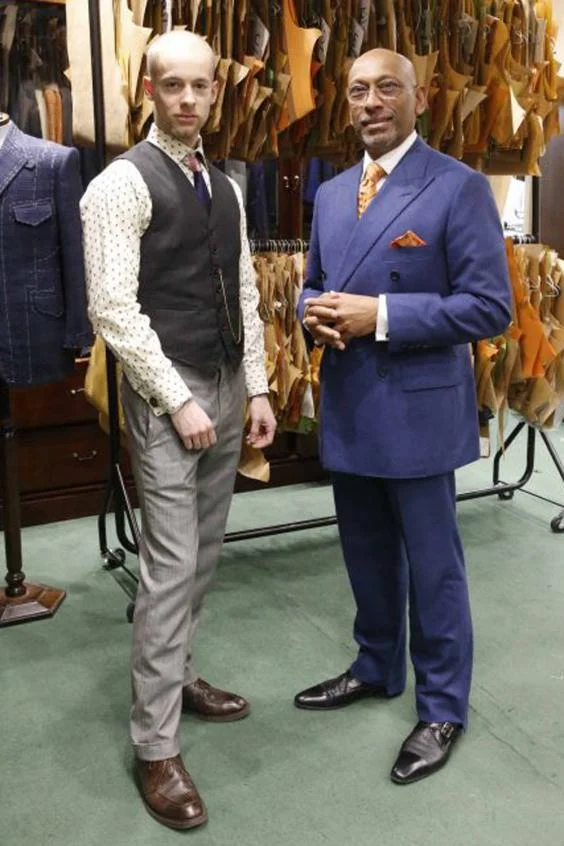 Tangy Viaud with Andrew Ramrod MBE Master Tailor Nigel Howard