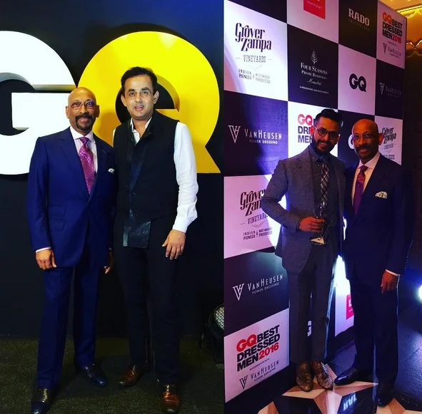 Andrew Ramroop as a VIP guest at GQ's Best Dressed Man Awards during his visit to Mumbai, India summer 2016, with Kolkata designer Ratul Sood.