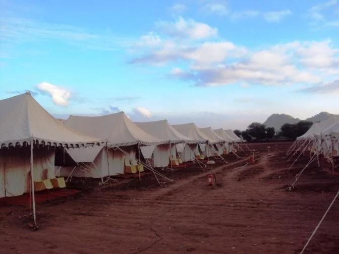 Comfortable camping tents erected every night
