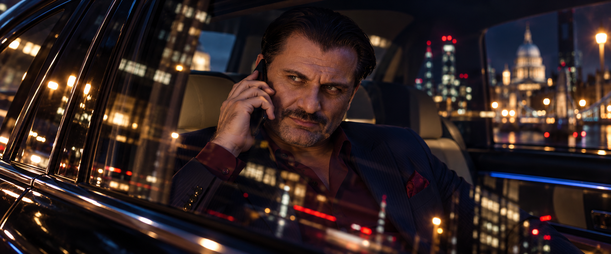 Noir Businessman in a Reflected Cityscape.png