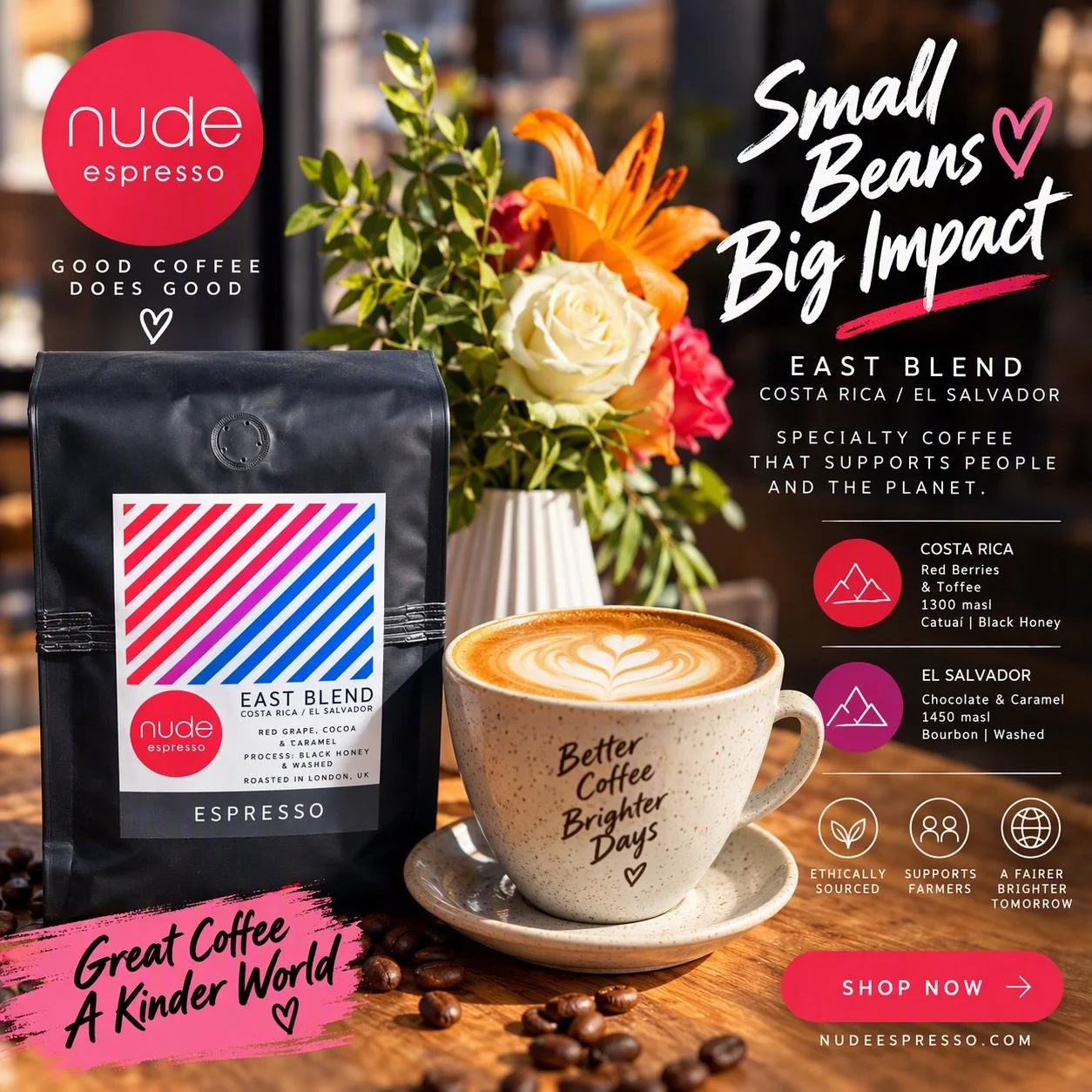 🔥 Your daily @nudeespresso just got better.

Meet our East Blend House Espresso ☕️ Rich, smooth, and roasted to make every shot count.

📦 Available in-store and online shop: ▪️ 250g - &pound;15 ▪️ 1kg - &pound;52

Are you team 250g or 1kg? 👇 Tell 
