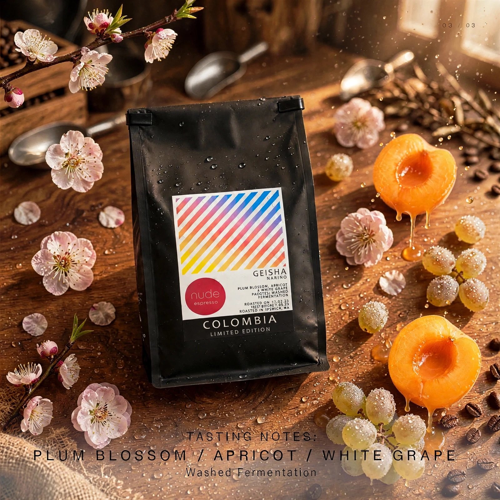 Colombia Geisha Nari&ntilde;o 🌸

Plum Blossom, Apricot &amp; White Grape. Washed Fermentation.
Roasted in London. 

Limited Edition. When it&rsquo;s gone, it&rsquo;s GONE.

&pound;29 / 250g | &pound;98 / 1KG

#nudeespresso #geisha #coffee #colombia 