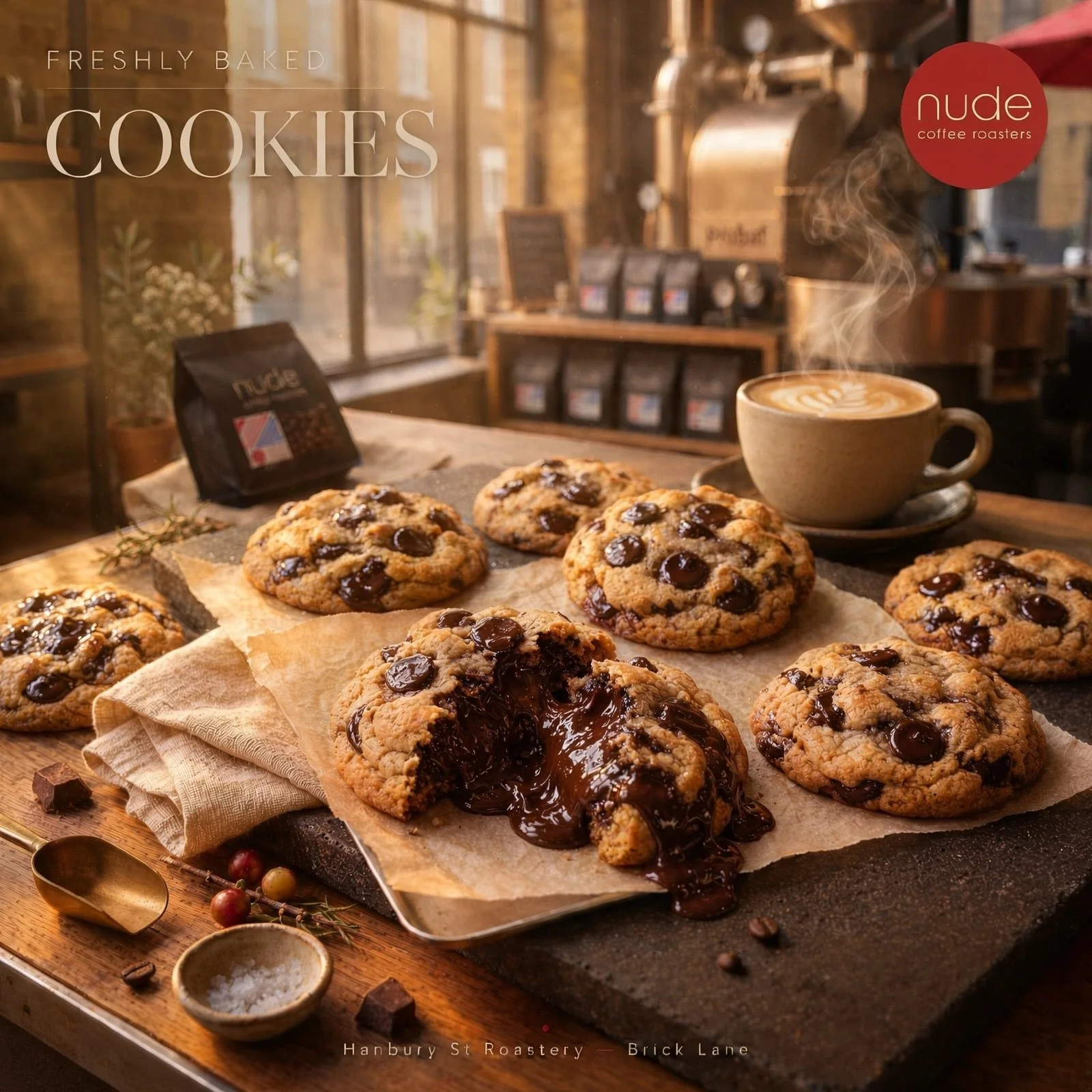 We broke the cookie. 🍪
The chocolate did the rest.

Freshly baked every morning at Hanbury St Roastery, gooey centre, chunky chips, sea salt finish.

Best with a flat white ☕️. You know where ❤️

25 Hanbury St Roastery | Brick Lane get one, while th
