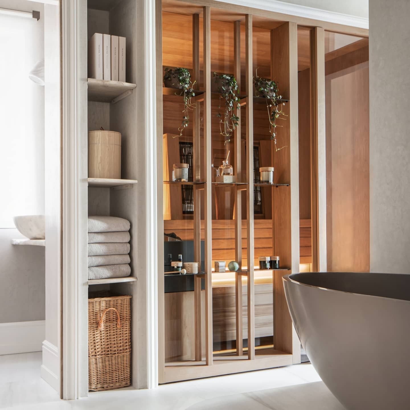 This beautiful spa bathroom continues on from the previous post highlighting @nw3interiorsltd.
.
A stunning Grade II-listed Victorian Home in  Belsize Village, the property is designed &quot;To welcome family and friends to stay and potential clients