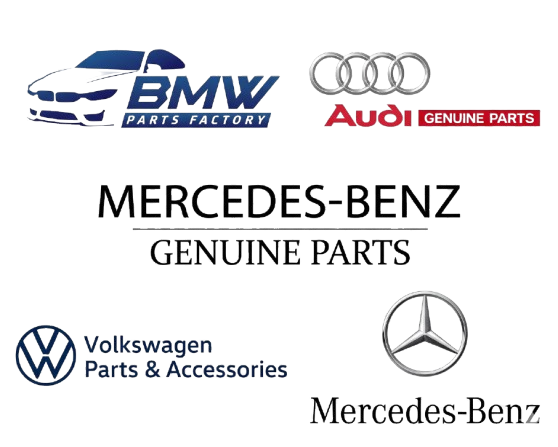 Logo collage of car brands including BMW, Audi, Mercedes-Benz, and Volkswagen with respective branding and taglines.