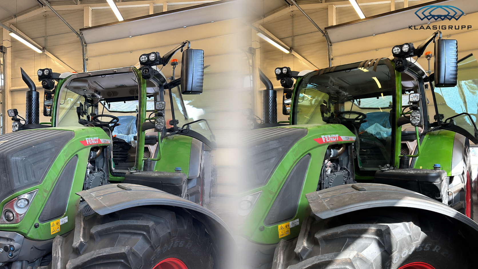 Green tractor windshield change