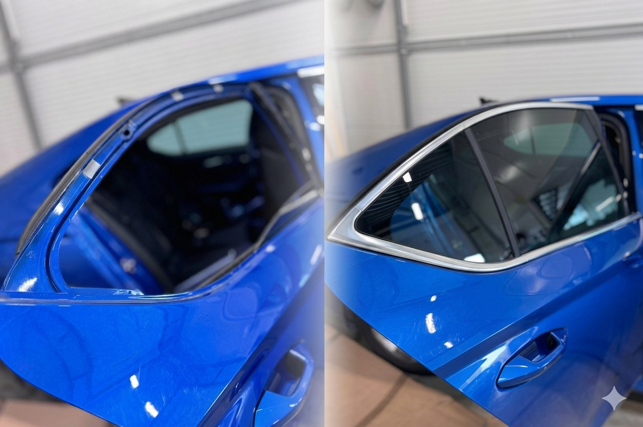 Car door glass change.
Auto küljeklaasi vahetus.