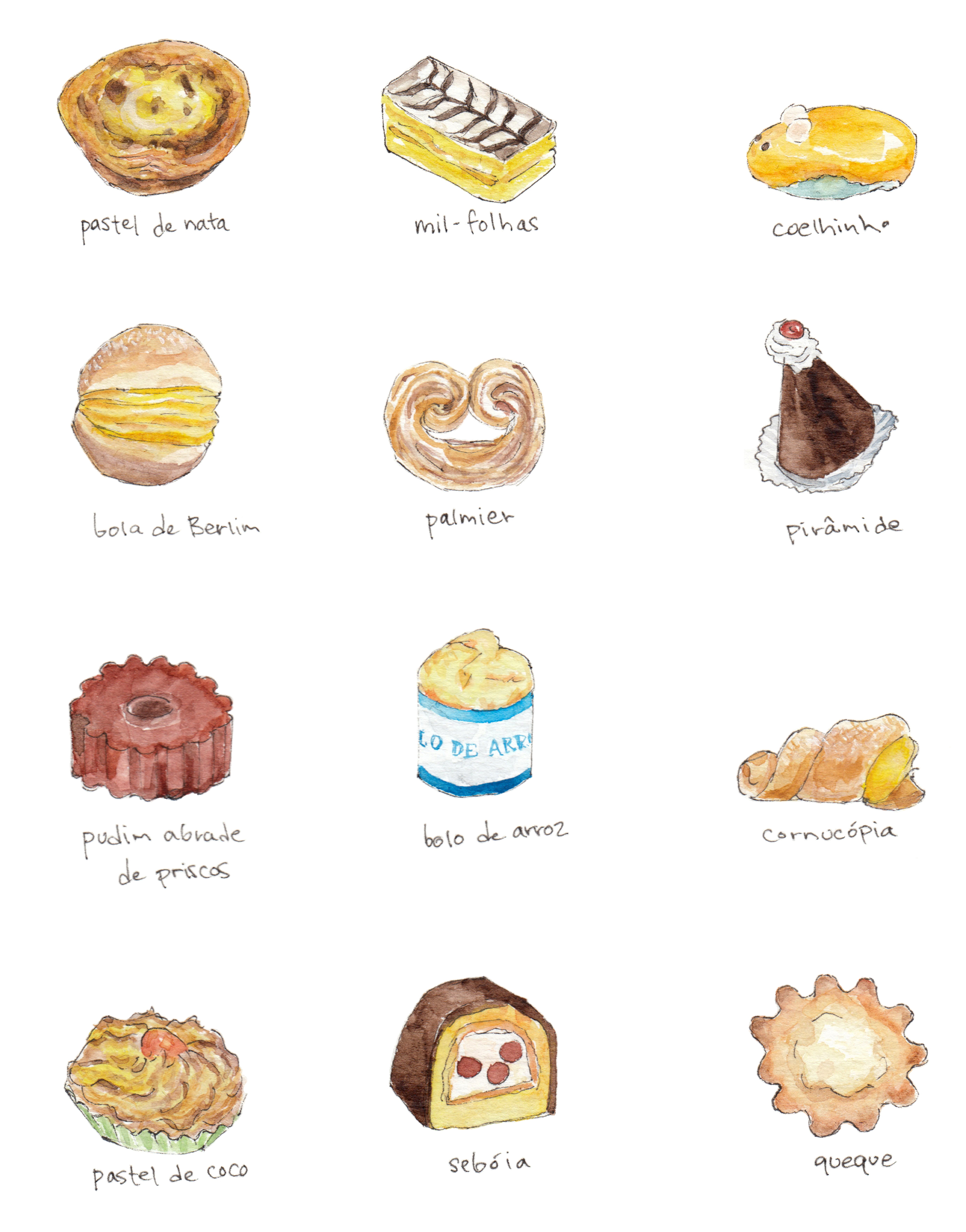 Portuguese pastries food illustration