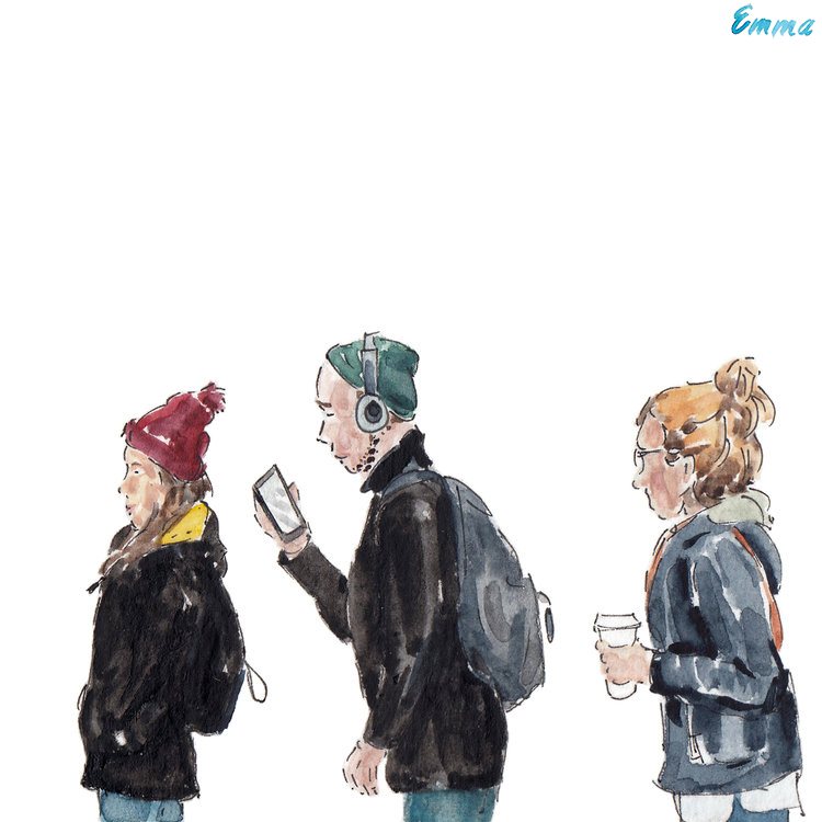 Illustration of people waiting in line in Villeray, Montreal