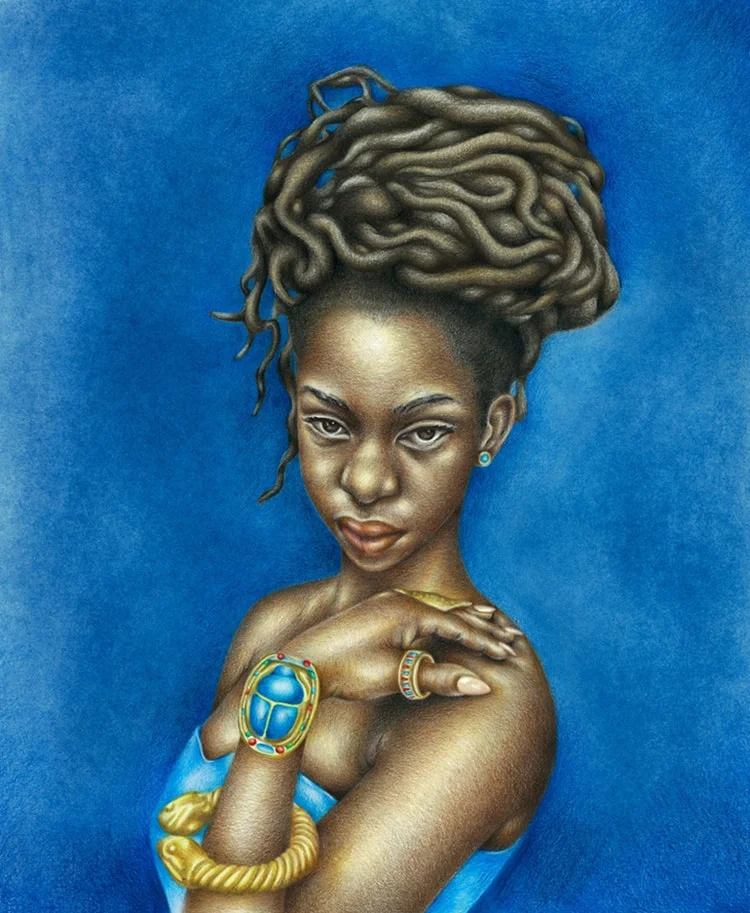 Josh Sessoms Art: Bastet (Kemet/Egypt). Paintings and Prints. Scarab, Khepera, Jewelry. Natural Hair.