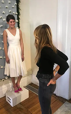 Sarah Jessica Parker speaking with a model at the launch party