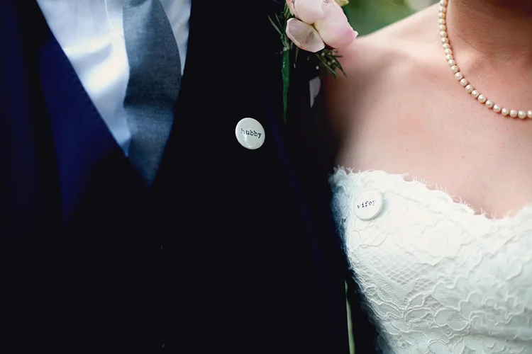 Cute bride and groom badges