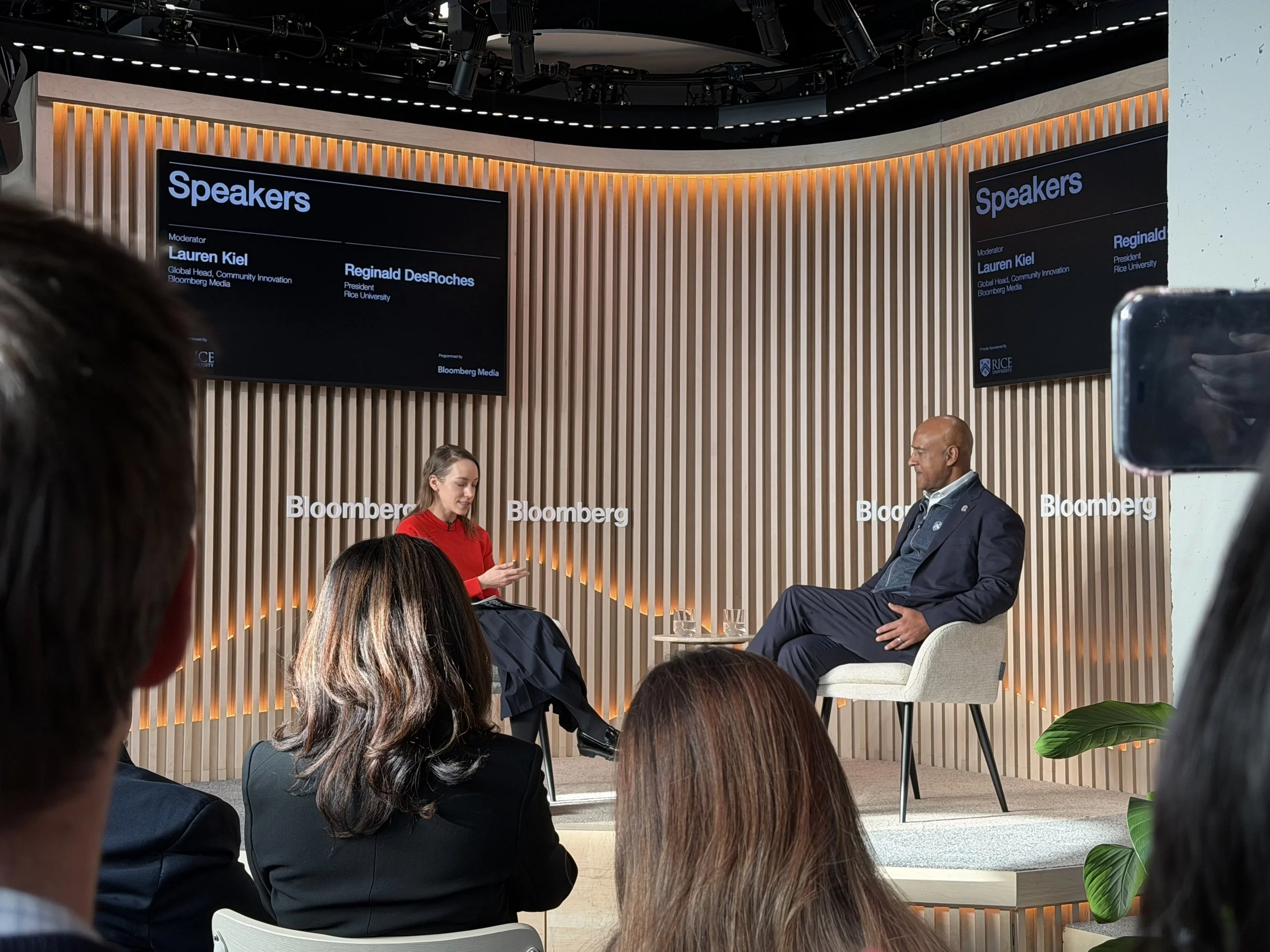 Lauren Kiel, Global Head, Community Innovation, Bloomberg Media (left), Reginald DesRoches, President of Rice University (right)